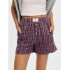 imageANRABESS Shorts for Women 2026 Summer Casual Lounge Pajama Sleep Gingham Boxer Shorts Soft Comfy Beach Pj Bottoms PocketsRed Grey Plaid