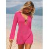 imageANRABESS Women Beach Cover Ups 2026 Summer Crochet Knit Swimwear Mesh Bathing Suit Hollow Out Dress Swimsuit Vacation ClothesHot Pink