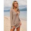 imageANRABESS Women Beach Cover Ups 2026 Summer Crochet Knit Swimwear Mesh Bathing Suit Hollow Out Dress Swimsuit Vacation ClothesKhaki