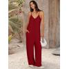 imageANRABESS Women Jumpsuits 2026 Casual Sleeveless Spaghetti Strap Boho Wide Leg Rompers Summer Outfits Beach Vacation ClothesBurgundy