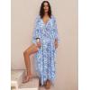 imageANRABESS Women Kaftan Moo Moos Dresses Floral Batwing Sleeve V Neck Beach Swimsuit Cover Up Caftan Maxi DressBlue Flower