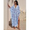 imageANRABESS Women Kaftan Moo Moos Dresses Floral Batwing Sleeve V Neck Beach Swimsuit Cover Up Caftan Maxi DressBlue Flower