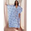 imageANRABESS Women Kaftan Moo Moos Dresses Floral Batwing Sleeve V Neck Beach Swimsuit Cover Up Caftan Maxi DressBlue Flower