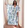 imageANRABESS Women Kaftan Moo Moos Dresses Floral Batwing Sleeve V Neck Beach Swimsuit Cover Up Caftan Maxi DressBlue Leaves