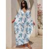 imageANRABESS Women Kaftan Moo Moos Dresses Floral Batwing Sleeve V Neck Beach Swimsuit Cover Up Caftan Maxi DressBlue Leaves