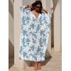imageANRABESS Women Kaftan Moo Moos Dresses Floral Batwing Sleeve V Neck Beach Swimsuit Cover Up Caftan Maxi DressBlue Leaves