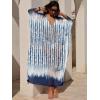 imageANRABESS Women Kaftan Moo Moos Dresses Floral Batwing Sleeve V Neck Beach Swimsuit Cover Up Caftan Maxi DressBlue White Floral