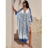 imageANRABESS Women Kaftan Moo Moos Dresses Floral Batwing Sleeve V Neck Beach Swimsuit Cover Up Caftan Maxi DressBlue White Floral