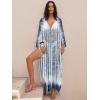 imageANRABESS Women Kaftan Moo Moos Dresses Floral Batwing Sleeve V Neck Beach Swimsuit Cover Up Caftan Maxi DressBlue White Floral