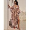 imageANRABESS Women Kaftan Moo Moos Dresses Floral Batwing Sleeve V Neck Beach Swimsuit Cover Up Caftan Maxi DressKhaki Brown Floral