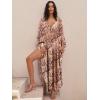 imageANRABESS Women Kaftan Moo Moos Dresses Floral Batwing Sleeve V Neck Beach Swimsuit Cover Up Caftan Maxi DressKhaki Brown Floral