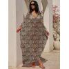 imageANRABESS Women Kaftan Moo Moos Dresses Floral Batwing Sleeve V Neck Beach Swimsuit Cover Up Caftan Maxi DressLeopard