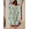 imageANRABESS Women Kaftan Moo Moos Dresses Floral Batwing Sleeve V Neck Beach Swimsuit Cover Up Caftan Maxi DressPink Floral