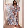 imageANRABESS Women Kaftan Moo Moos Dresses Floral Batwing Sleeve V Neck Beach Swimsuit Cover Up Caftan Maxi DressRed Flowers Green Leaves
