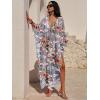 imageANRABESS Women Kaftan Moo Moos Dresses Floral Batwing Sleeve V Neck Beach Swimsuit Cover Up Caftan Maxi DressRed Flowers Green Leaves