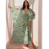 imageANRABESS Women Kaftan Moo Moos Dresses Floral Batwing Sleeve V Neck Beach Swimsuit Cover Up Caftan Maxi DressYellow Floral Green