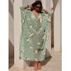 imageANRABESS Women Kaftan Moo Moos Dresses Floral Batwing Sleeve V Neck Beach Swimsuit Cover Up Caftan Maxi DressYellow Floral Green