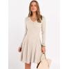 imageANRABESS Women Long Sleeve Ribbed Knit Short Dresses 2026 Spring V Neck Casual Swing A Line Sweater DressBeige