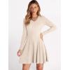 imageANRABESS Women Long Sleeve Ribbed Knit Short Dresses 2026 Spring V Neck Casual Swing A Line Sweater DressBeige