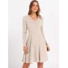imageANRABESS Women Long Sleeve Ribbed Knit Short Dresses 2026 Spring V Neck Casual Swing A Line Sweater DressBeige