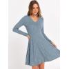 imageANRABESS Women Long Sleeve Ribbed Knit Short Dresses 2026 Spring V Neck Casual Swing A Line Sweater DressBlue