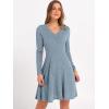 imageANRABESS Women Long Sleeve Ribbed Knit Short Dresses 2026 Spring V Neck Casual Swing A Line Sweater DressBlue