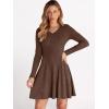 imageANRABESS Women Long Sleeve Ribbed Knit Short Dresses 2026 Spring V Neck Casual Swing A Line Sweater DressBrown