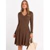 imageANRABESS Women Long Sleeve Ribbed Knit Short Dresses 2026 Spring V Neck Casual Swing A Line Sweater DressBrown