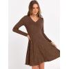 imageANRABESS Women Long Sleeve Ribbed Knit Short Dresses 2026 Spring V Neck Casual Swing A Line Sweater DressBrown