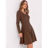 imageANRABESS Women Long Sleeve Ribbed Knit Short Dresses 2026 Spring V Neck Casual Swing A Line Sweater DressBrown