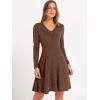 imageANRABESS Women Long Sleeve Ribbed Knit Short Dresses 2026 Spring V Neck Casual Swing A Line Sweater DressBrown