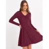 imageANRABESS Women Long Sleeve Ribbed Knit Short Dresses 2026 Spring V Neck Casual Swing A Line Sweater DressBurgundy