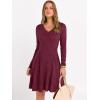 imageANRABESS Women Long Sleeve Ribbed Knit Short Dresses 2026 Spring V Neck Casual Swing A Line Sweater DressBurgundy