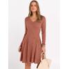 imageANRABESS Women Long Sleeve Ribbed Knit Short Dresses 2026 Spring V Neck Casual Swing A Line Sweater DressCaramel