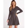 imageANRABESS Women Long Sleeve Ribbed Knit Short Dresses 2026 Spring V Neck Casual Swing A Line Sweater DressChocolate Brown