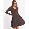 imageANRABESS Women Long Sleeve Ribbed Knit Short Dresses 2026 Spring V Neck Casual Swing A Line Sweater DressChocolate Brown