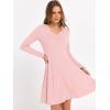imageANRABESS Women Long Sleeve Ribbed Knit Short Dresses 2026 Spring V Neck Casual Swing A Line Sweater DressPink