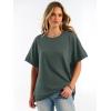 imageANRABESS Women Oversized Waffle Knit TShirts Summer Casual Short Sleeve Tunic Tops Side Spilt Tee Shirts 2026 Trendy ClothesArmy Green