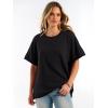 imageANRABESS Women Oversized Waffle Knit TShirts Summer Casual Short Sleeve Tunic Tops Side Spilt Tee Shirts 2026 Trendy ClothesBlack