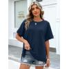 imageANRABESS Women Oversized Waffle Knit TShirts Summer Casual Short Sleeve Tunic Tops Side Spilt Tee Shirts 2026 Trendy ClothesBlue