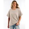 imageANRABESS Women Oversized Waffle Knit TShirts Summer Casual Short Sleeve Tunic Tops Side Spilt Tee Shirts 2026 Trendy ClothesParchment