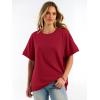 imageANRABESS Women Oversized Waffle Knit TShirts Summer Casual Short Sleeve Tunic Tops Side Spilt Tee Shirts 2026 Trendy ClothesRed