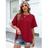 imageANRABESS Women Oversized Waffle Knit TShirts Summer Casual Short Sleeve Tunic Tops Side Spilt Tee Shirts 2026 Trendy ClothesRed