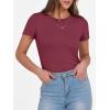 imageANRABESS Women Short Sleeve Crewneck Ribbed Knit Slim Fitted Shirts Summer Tops Basic Tee Casual 2026 Spring Outfits ClothesBurgundy