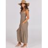 imageANRABESS Women Summer Casual Dressy Sleeveless Smocked Wide Leg Linen Jumpsuits Rompers 2026 Trendy Travel Outfit PocketLight Brown