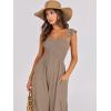 imageANRABESS Women Summer Casual Dressy Sleeveless Smocked Wide Leg Linen Jumpsuits Rompers 2026 Trendy Travel Outfit PocketLight Brown