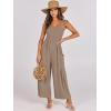imageANRABESS Women Summer Casual Dressy Sleeveless Smocked Wide Leg Linen Jumpsuits Rompers 2026 Trendy Travel Outfit PocketLight Brown