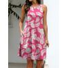 imageANRABESS Women Summer Dress Built in Bra 2026 Casual Sleeveless Beach Sundress Flowy Tank Mini Short Dresses with PocketsPink White Leaf