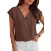 imageANRABESS Women Tops Cap Sleeve Dressy Casual V Neck Shirts 2026 Summer Business Work Blouses Outfits Trendy Spring ClothingBrown