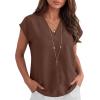 imageANRABESS Women Tops Cap Sleeve Dressy Casual V Neck Shirts 2026 Summer Business Work Blouses Outfits Trendy Spring ClothingBrown